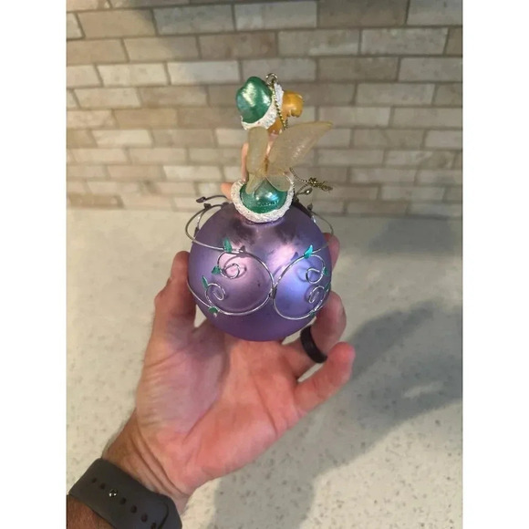 Disney Tinker Bell Atop Purple Glass Wire Frame Ornament 2004 Rare NO BOX - Picture 4 of 6